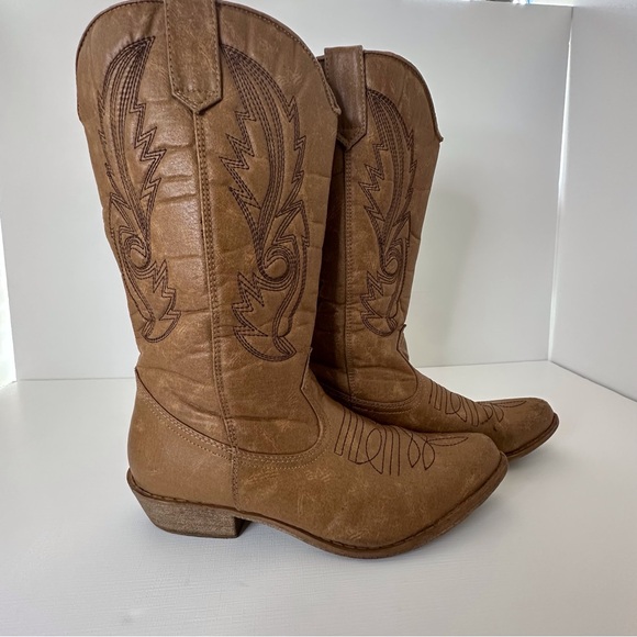 Coconuts tan light brown pull on western cowboy cowgirl boots‎ kids 7 - Picture 2 of 12